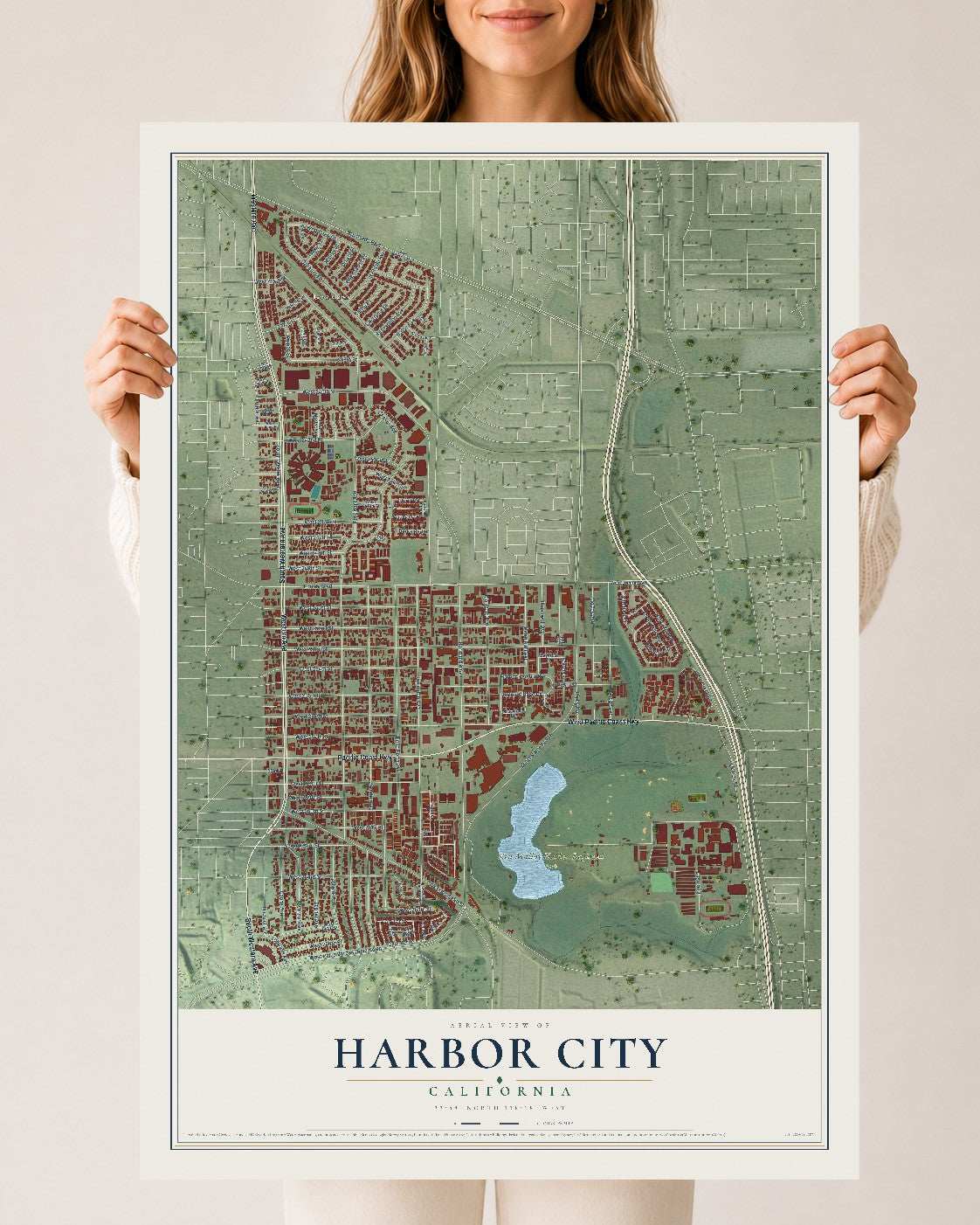 Map of Harbor City, California, 24 x 36 inch unframed archival matte print