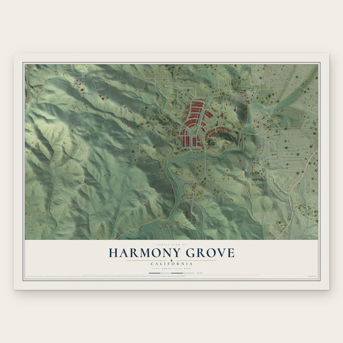 Harmony Grove, California map print, the full design