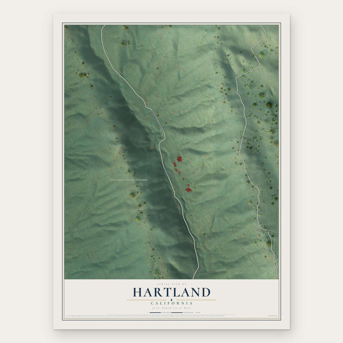 Hartland, California map print, the full design