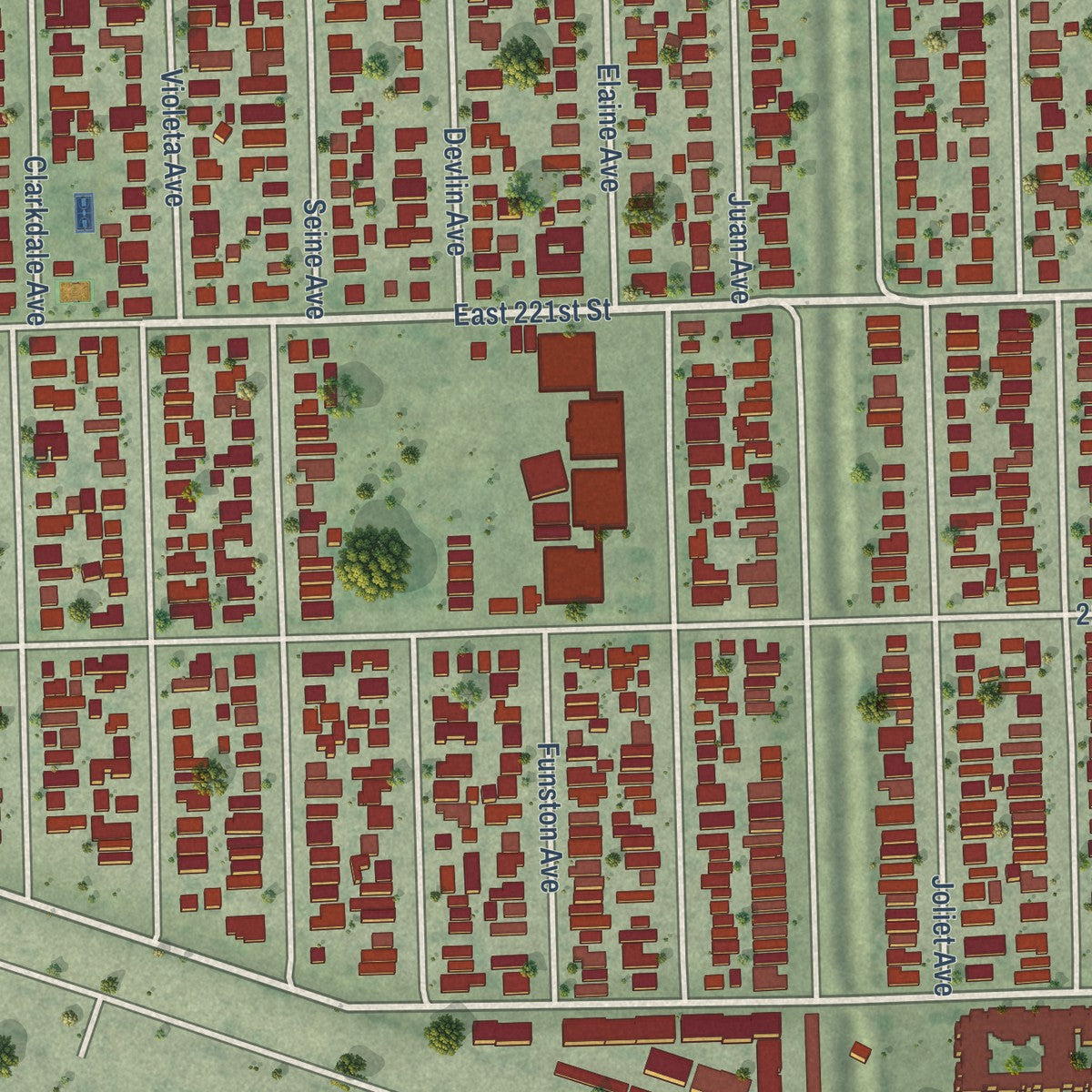 Second close-up of the map of Hawaiian Gardens, California print showing more streets and buildings