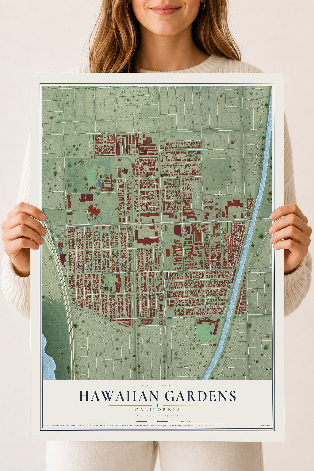 Map of Hawaiian Gardens, California, 18 x 24 inch unframed archival matte print
