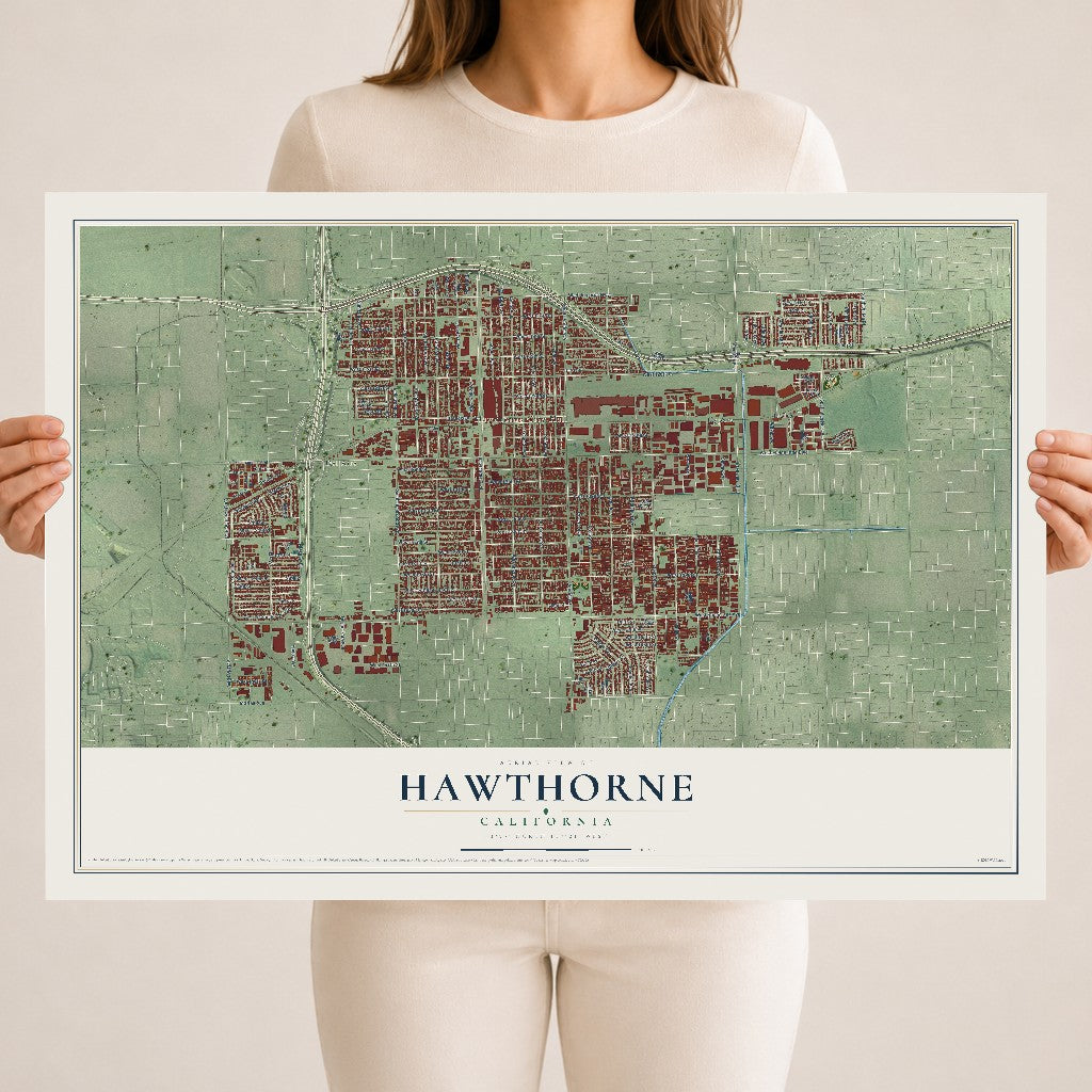 Map of Hawthorne, California, 18 x 24 inch unframed archival matte print