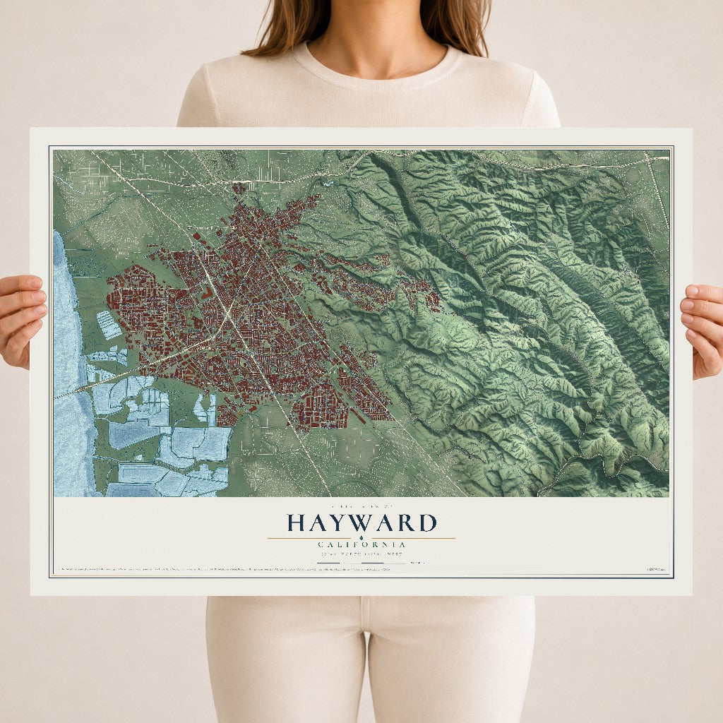 Map of Hayward, California, 18 x 24 inch unframed archival matte print