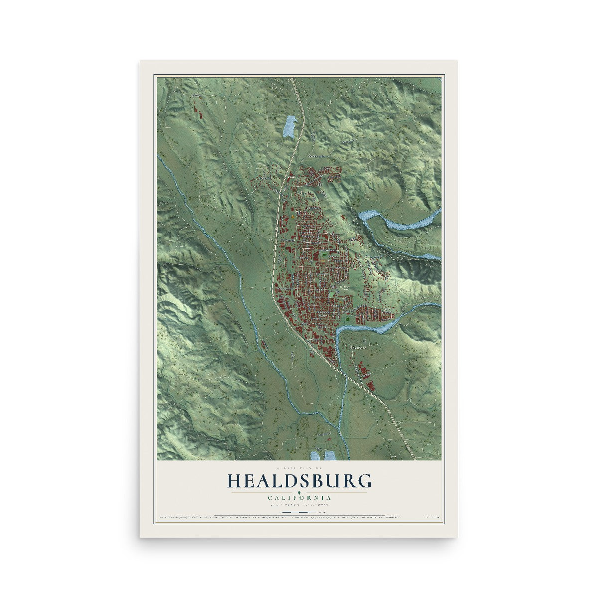 Map of Healdsburg, California, 12 x 18 inch unframed archival matte print