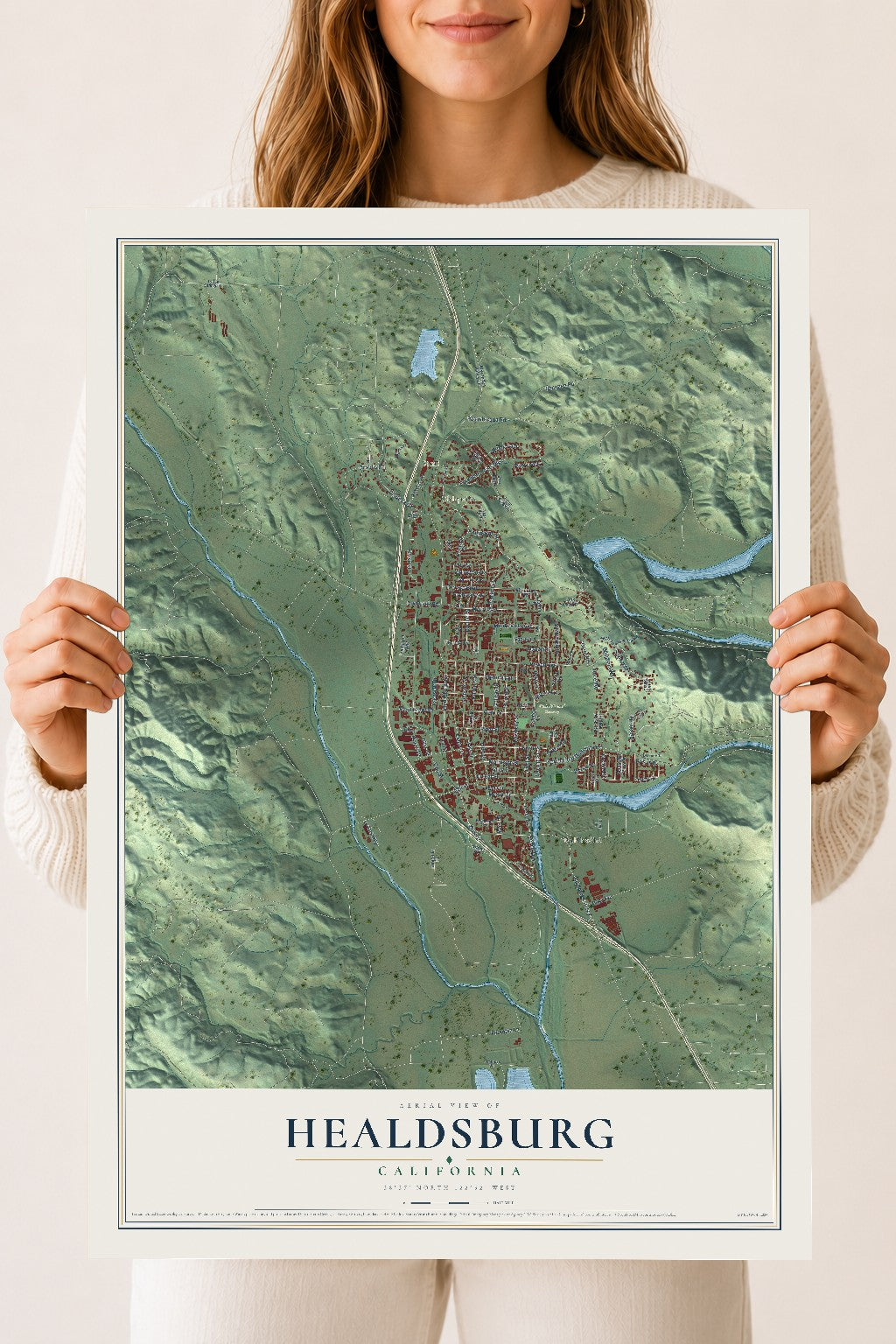 Map of Healdsburg, California, 18 x 24 inch unframed archival matte print