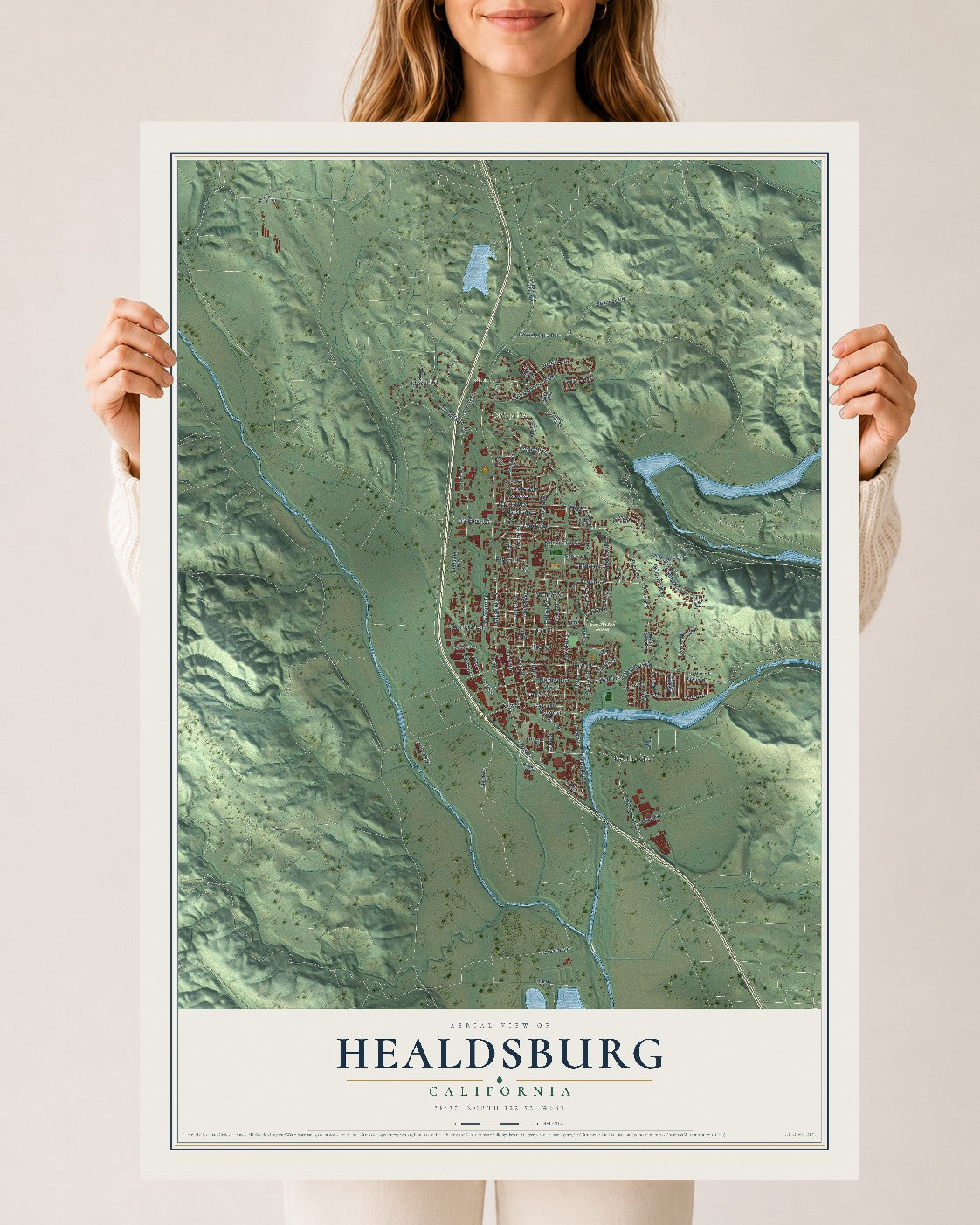 Map of Healdsburg, California, 24 x 36 inch unframed archival matte print
