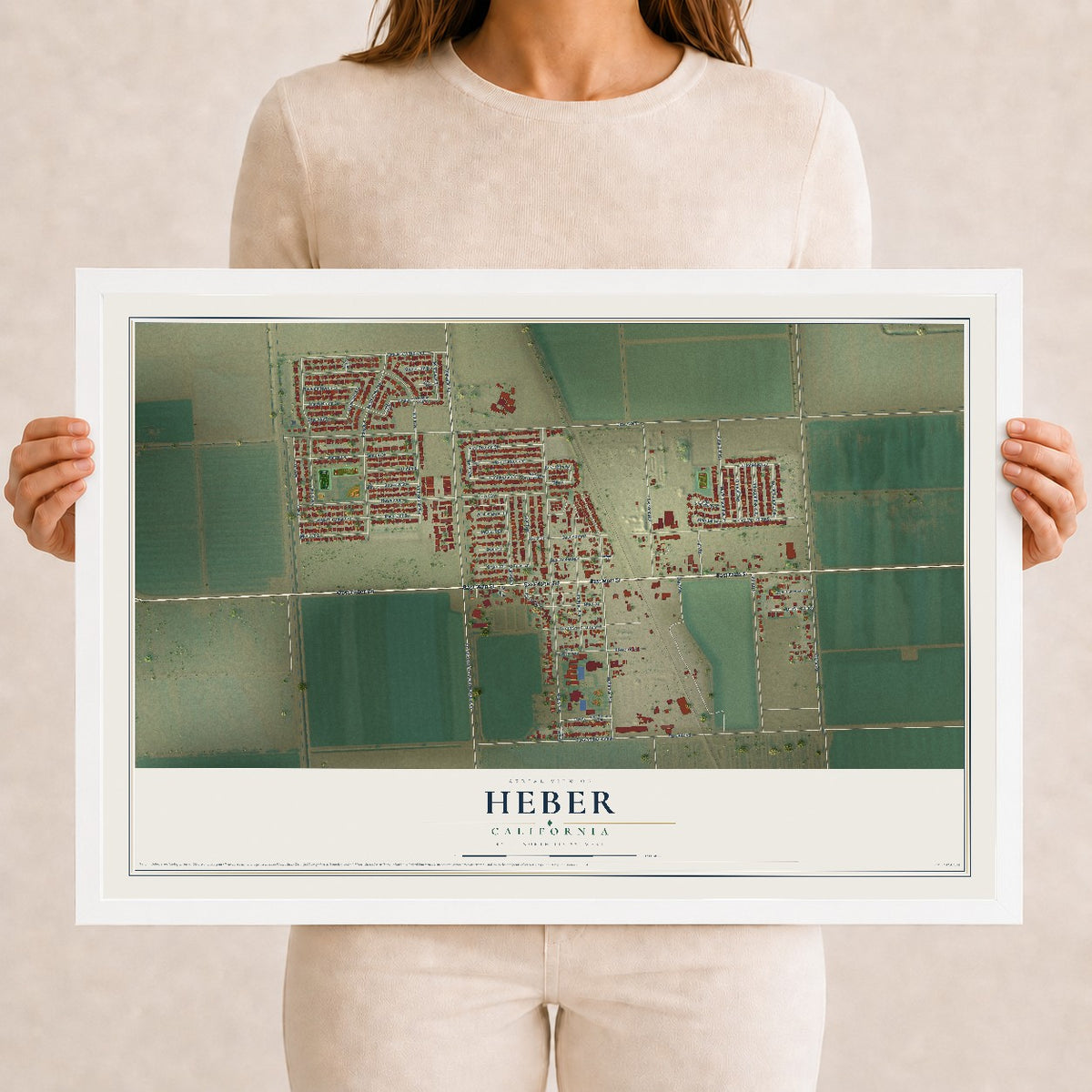 Map of Heber, California, 12 x 18 inch print in a white wood frame