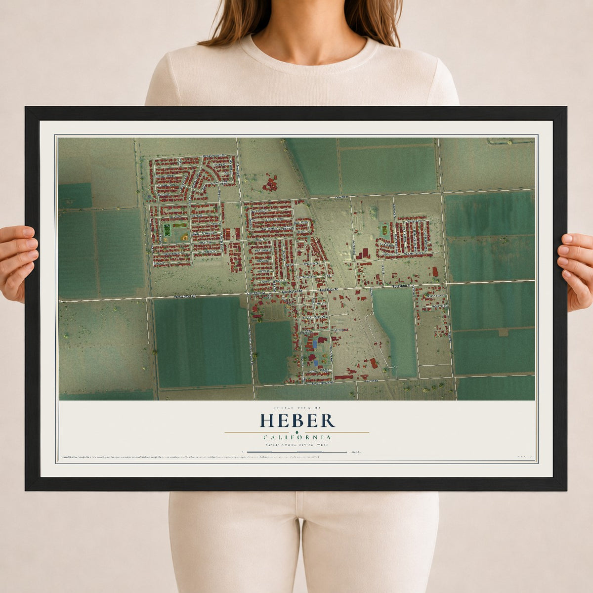 Map of Heber, California, 18 x 24 inch print in a black wood frame