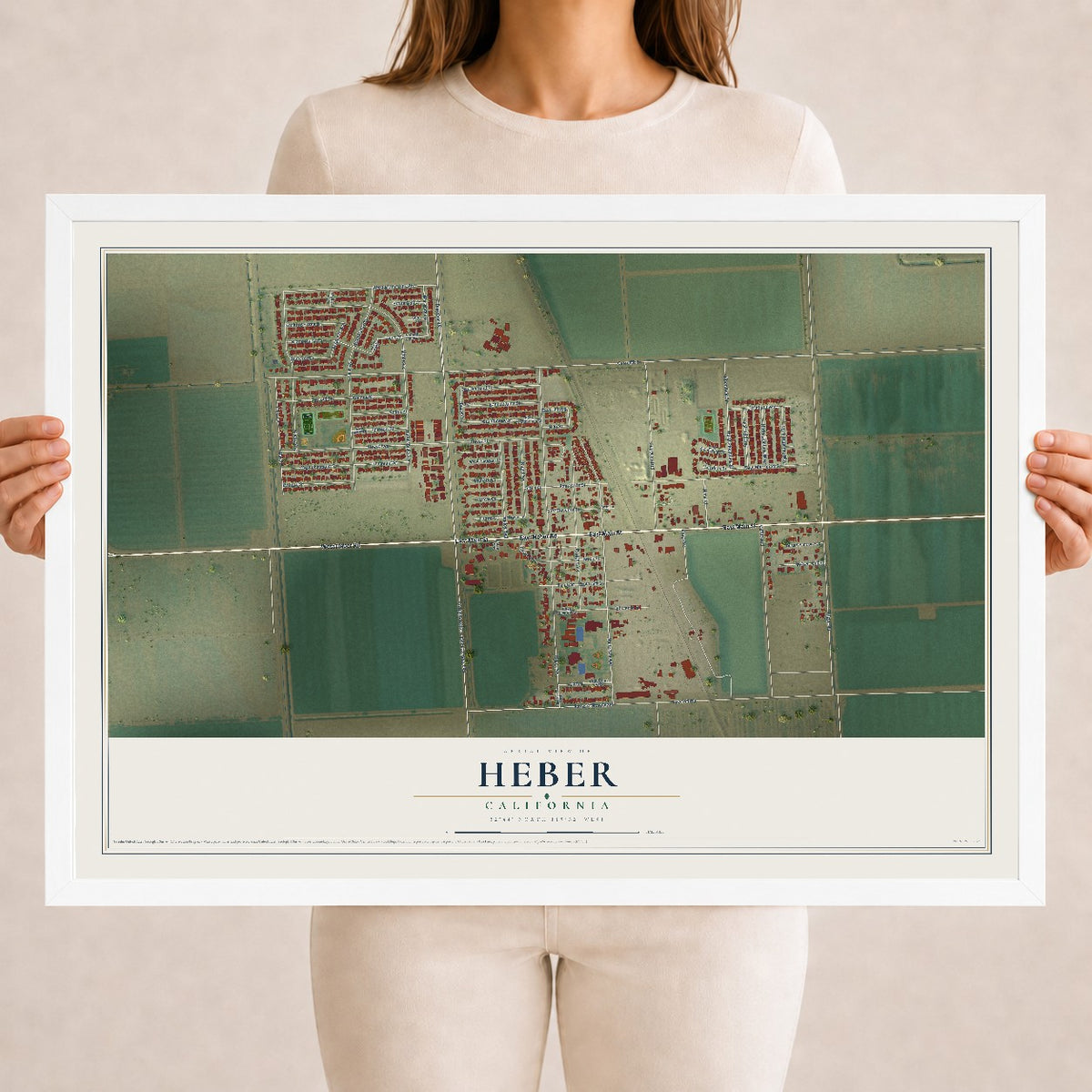 Map of Heber, California, 18 x 24 inch print in a white wood frame
