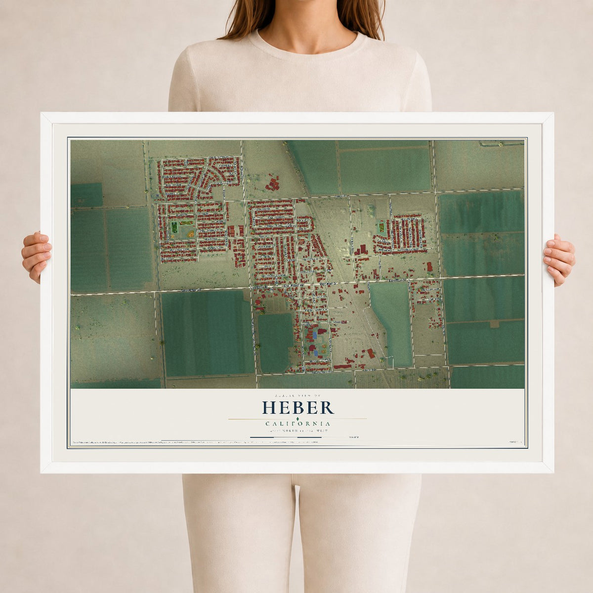 Map of Heber, California, 24 x 36 inch print in a white wood frame
