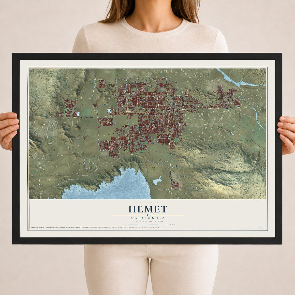Map of Hemet, California, 18 x 24 inch print in a black wood frame