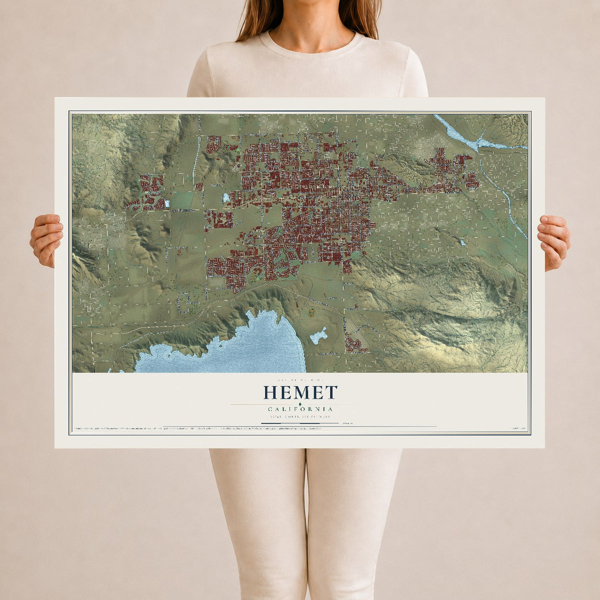 Map of Hemet, California, 24 x 36 inch unframed archival matte print