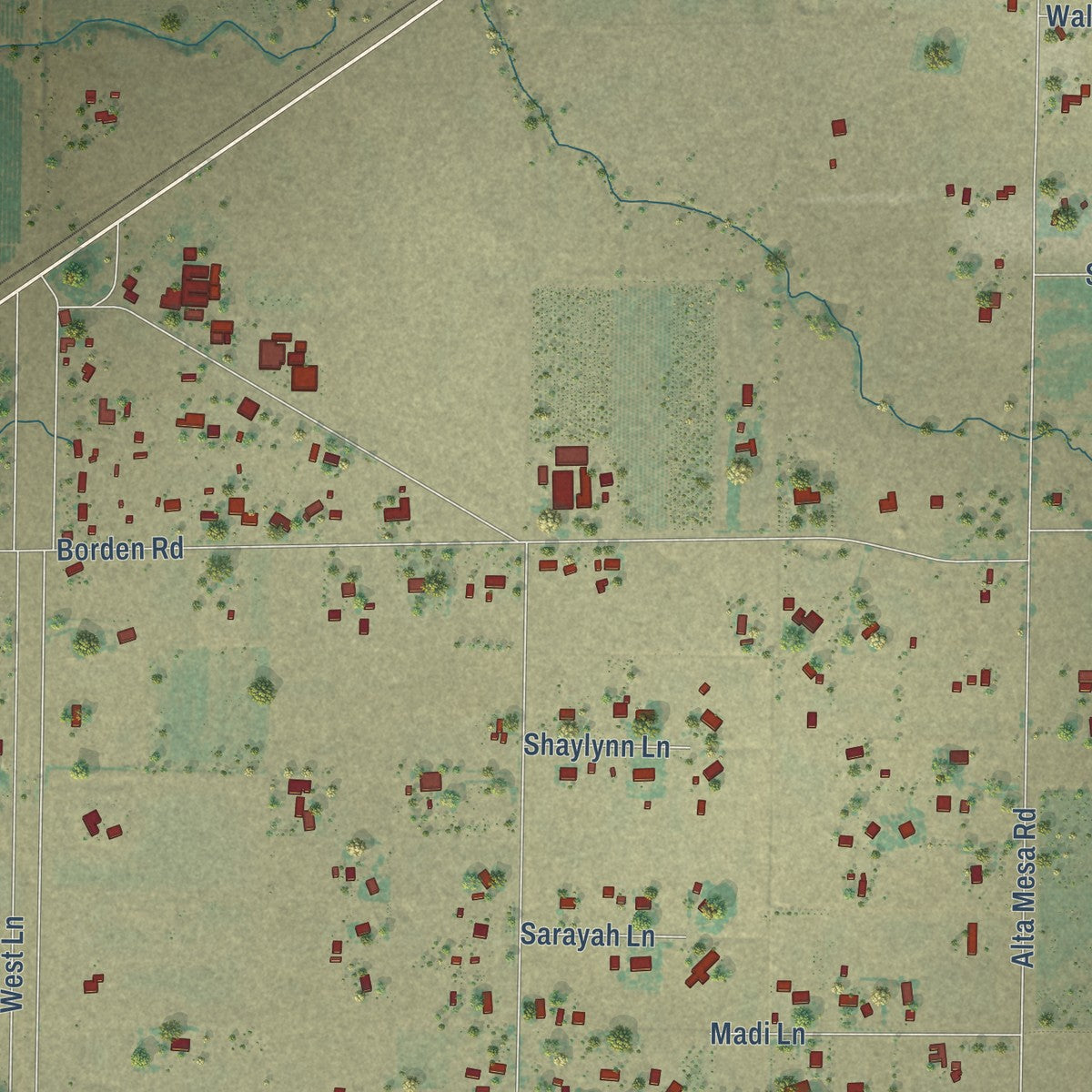 Close-up of the map of Herald, California print showing street and building detail