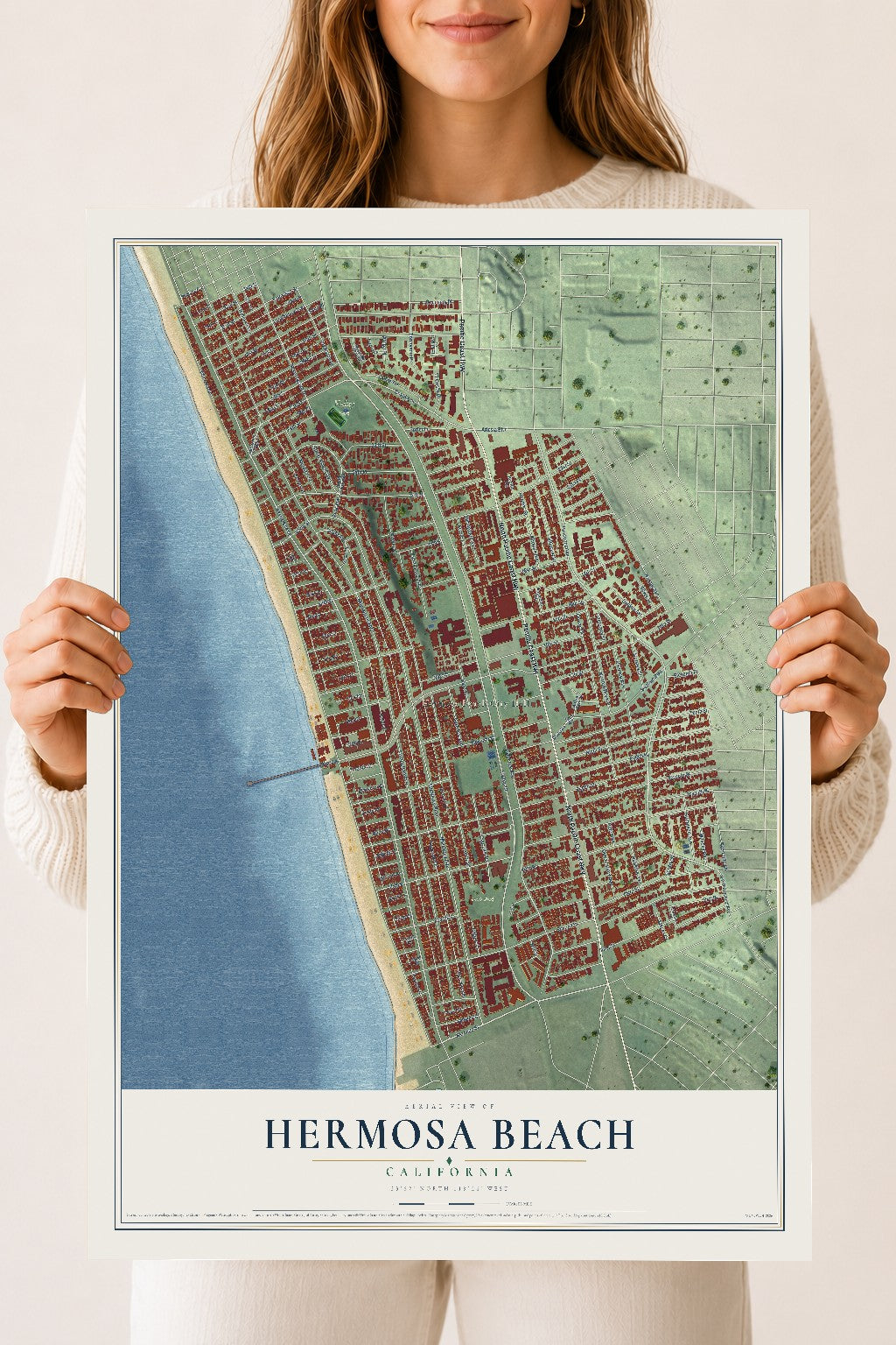 Map of Hermosa Beach, California, 18 x 24 inch unframed archival matte print