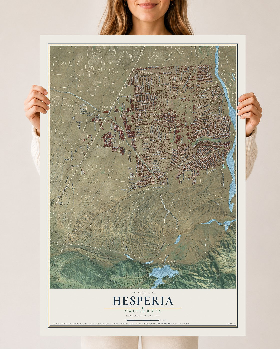 Map of Hesperia, California, 24 x 36 inch unframed archival matte print