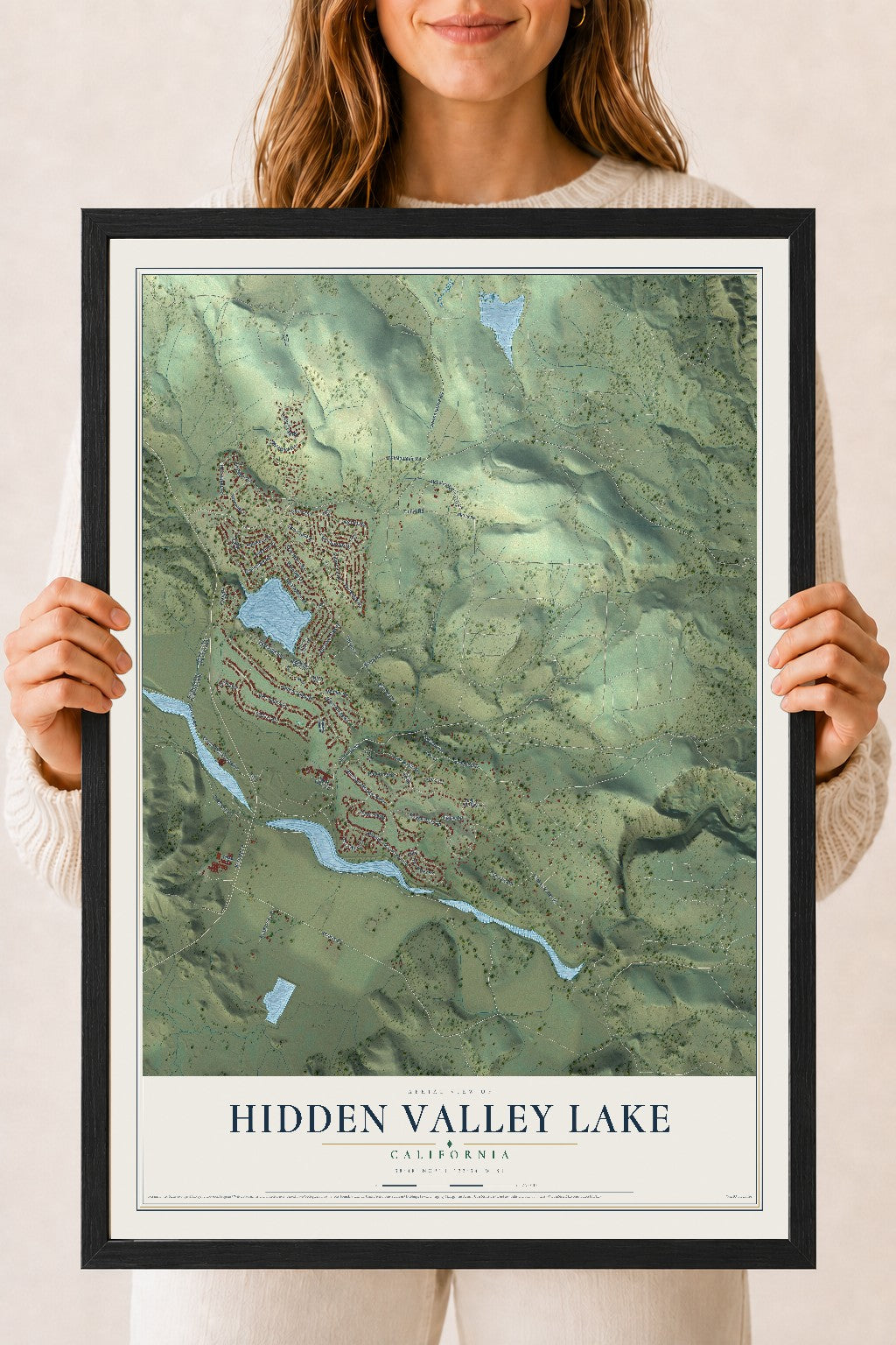 Map of Hidden Valley Lake, California, 18 x 24 inch print in a black wood frame