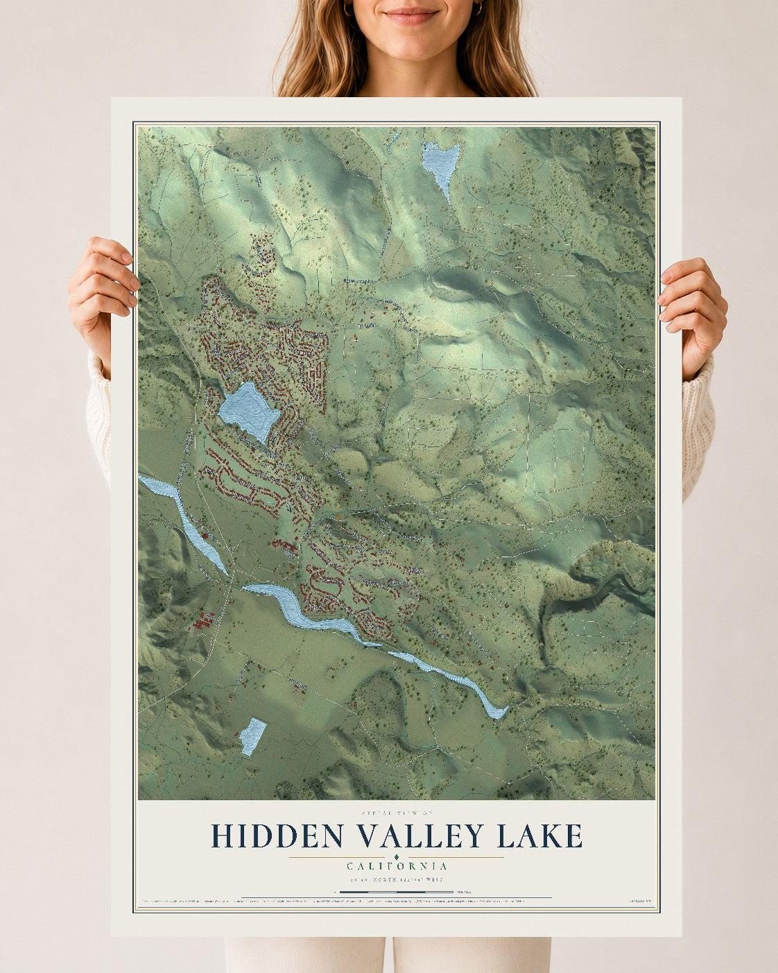 Map of Hidden Valley Lake, California, 24 x 36 inch unframed archival matte print