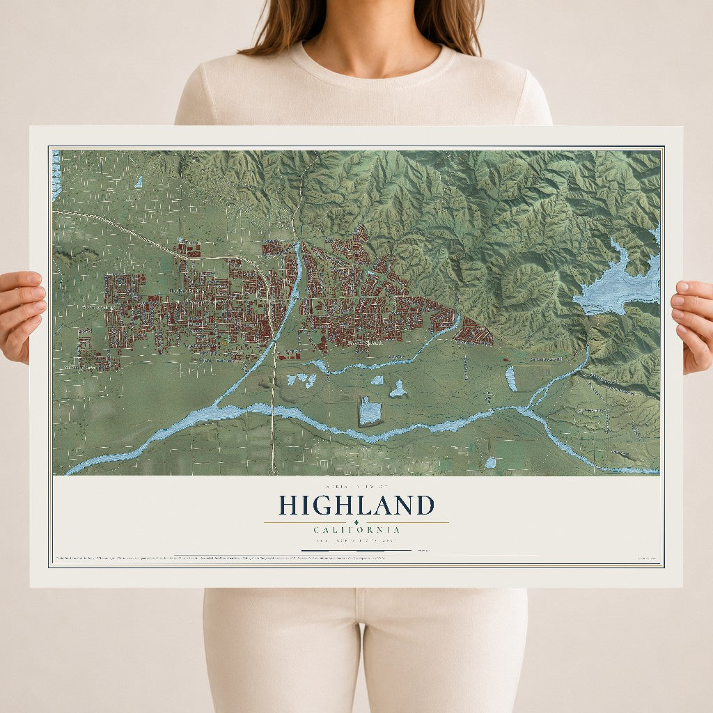 Map of Highland, California, 18 x 24 inch unframed archival matte print