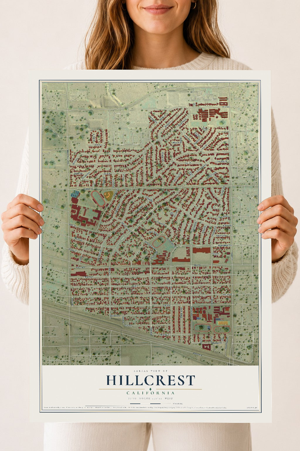 Map of Hillcrest, California, 18 x 24 inch unframed archival matte print