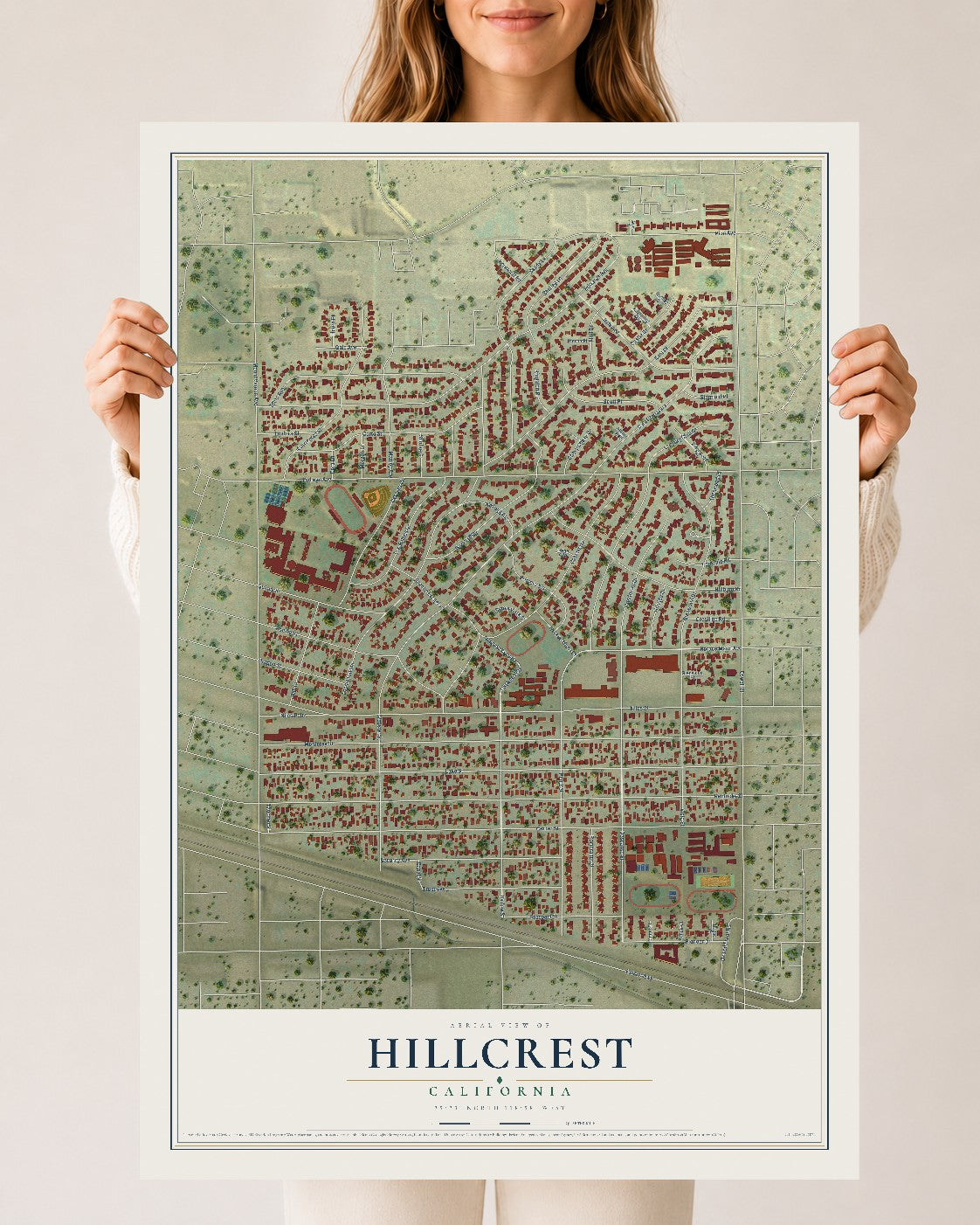 Map of Hillcrest, California, 24 x 36 inch unframed archival matte print