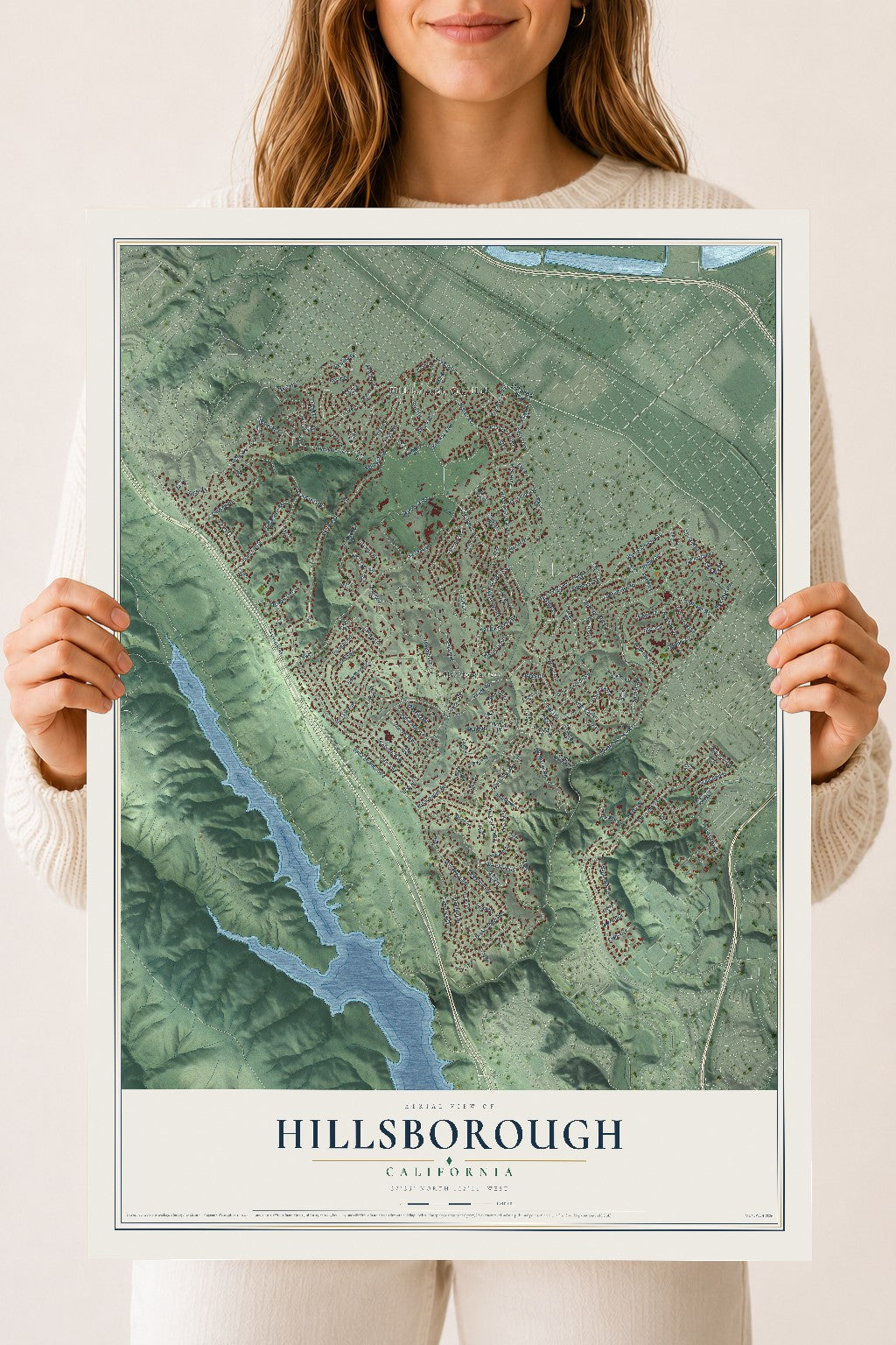 Map of Hillsborough, California, 18 x 24 inch unframed archival matte print
