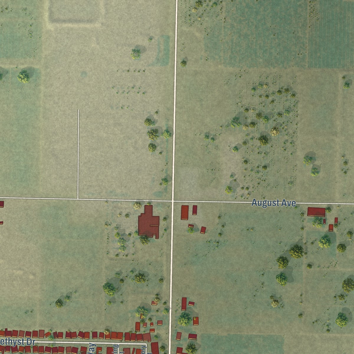 Second close-up of the map of Hilmar-Irwin, California print showing more streets and buildings