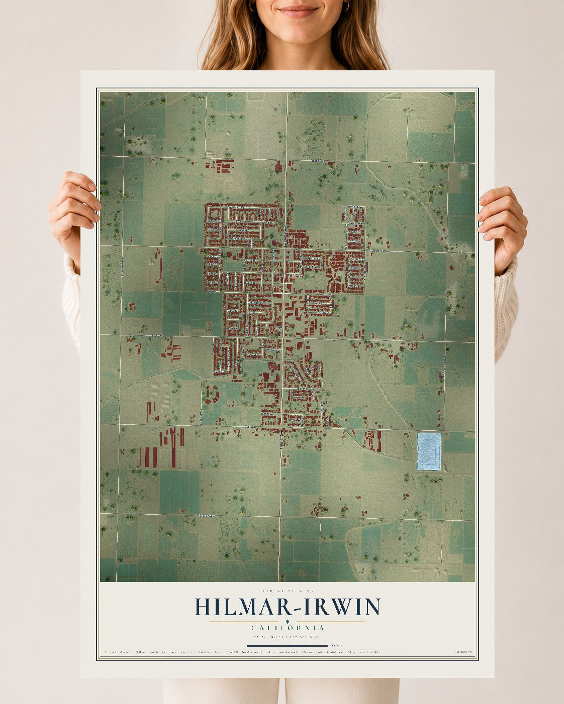 Map of Hilmar-Irwin, California, 24 x 36 inch unframed archival matte print