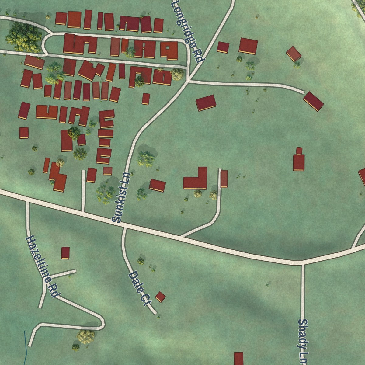Close-up of the map of Hiouchi, California print showing street and building detail