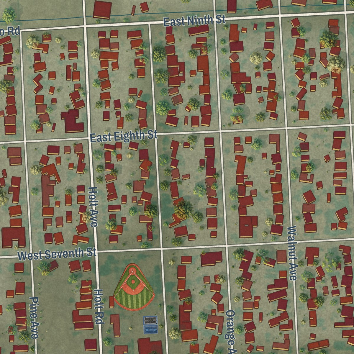 Close-up of the map of Holtville, California print showing street and building detail