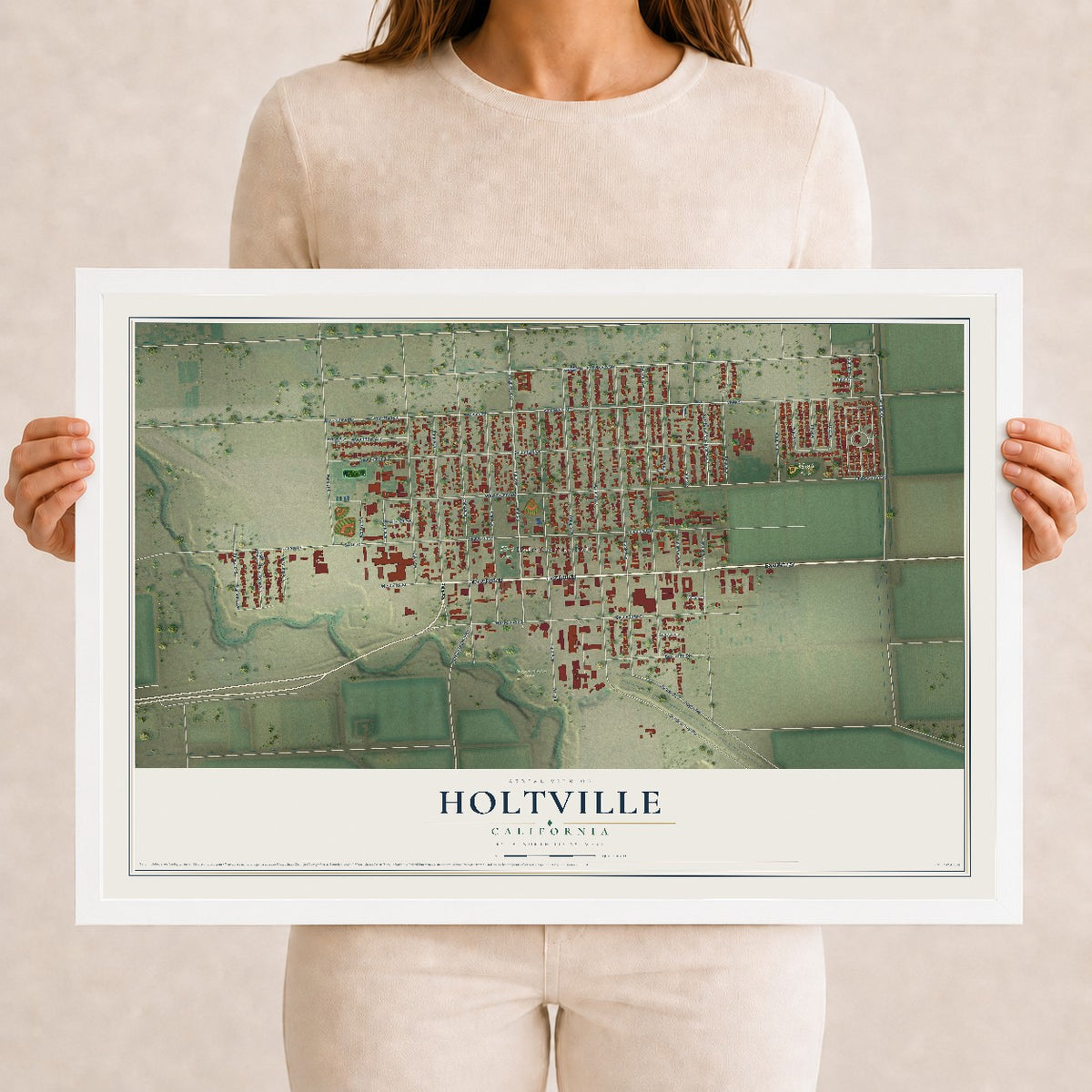 Map of Holtville, California, 12 x 18 inch print in a white wood frame