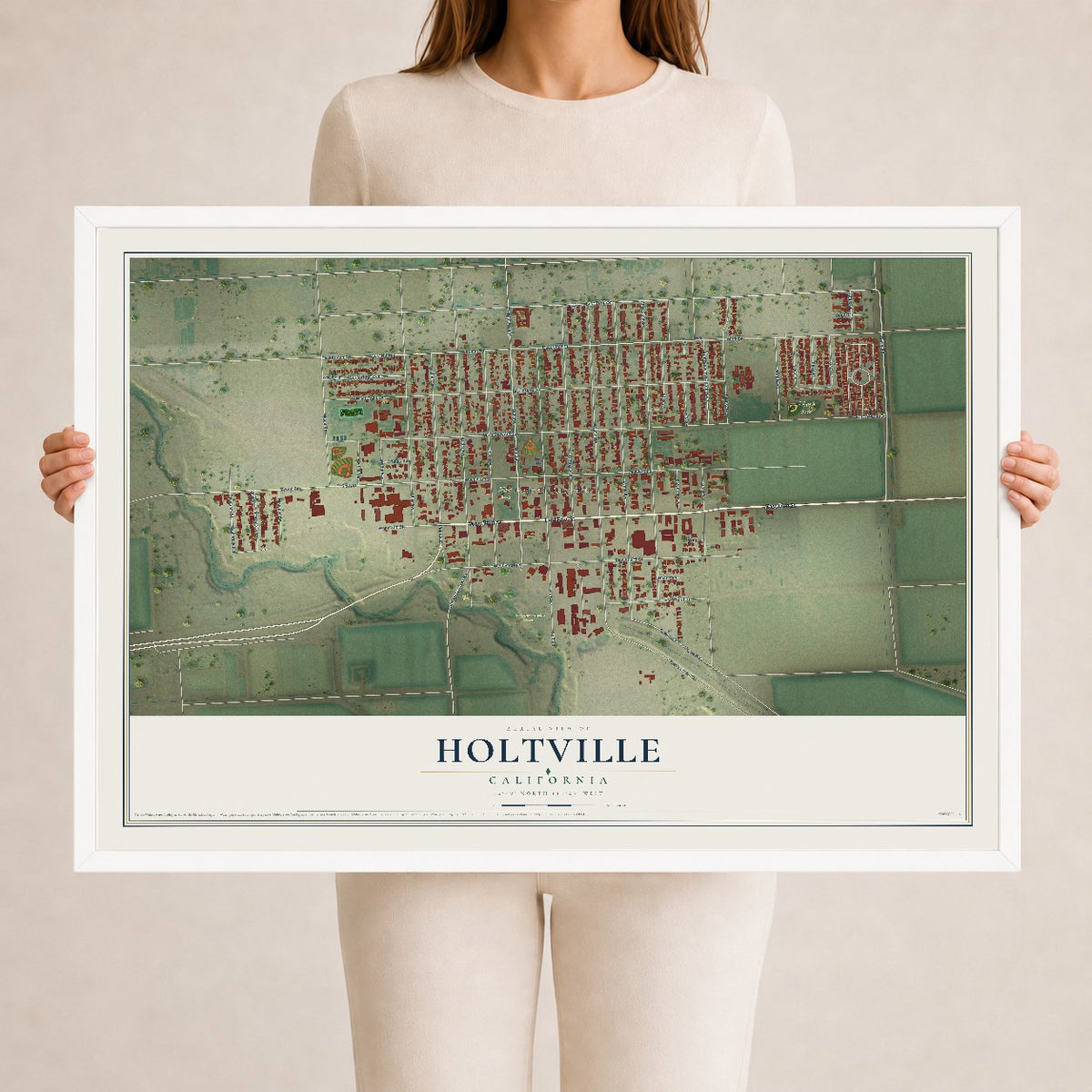 Map of Holtville, California, 24 x 36 inch print in a white wood frame