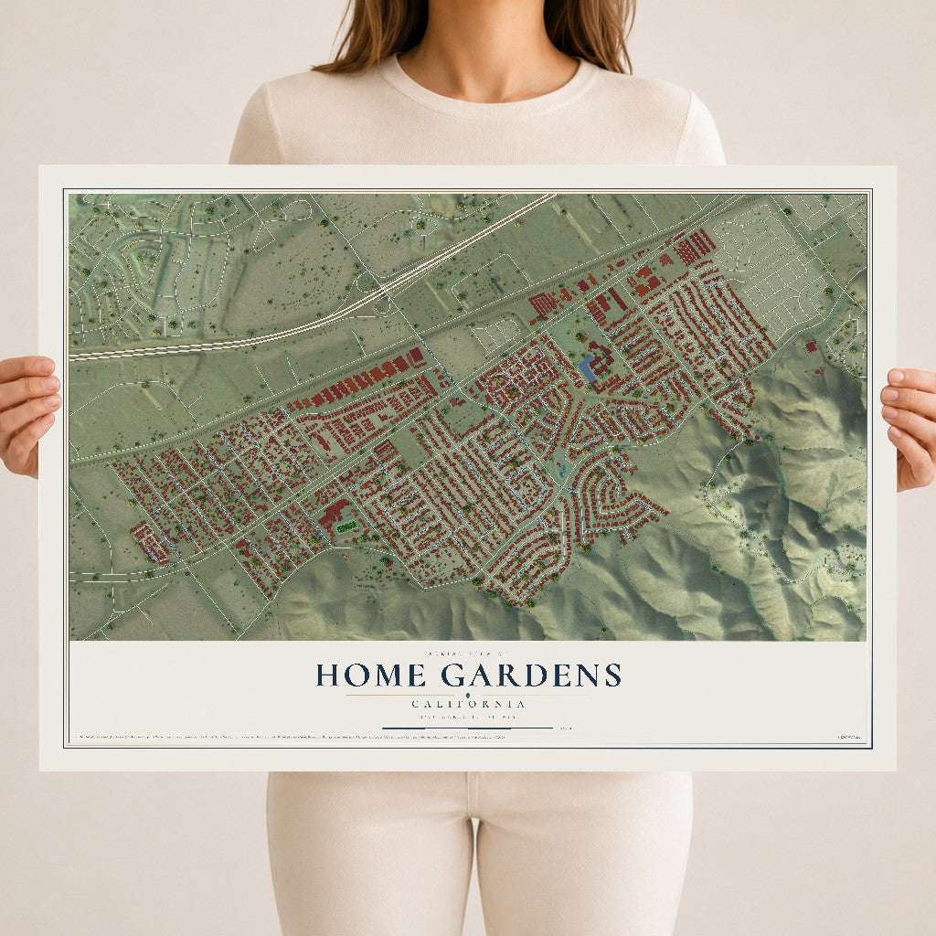 Map of Home Gardens, California, 18 x 24 inch unframed archival matte print