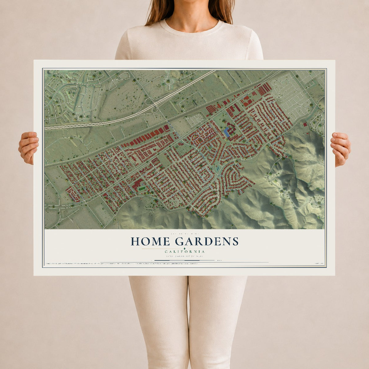 Map of Home Gardens, California, 24 x 36 inch unframed archival matte print