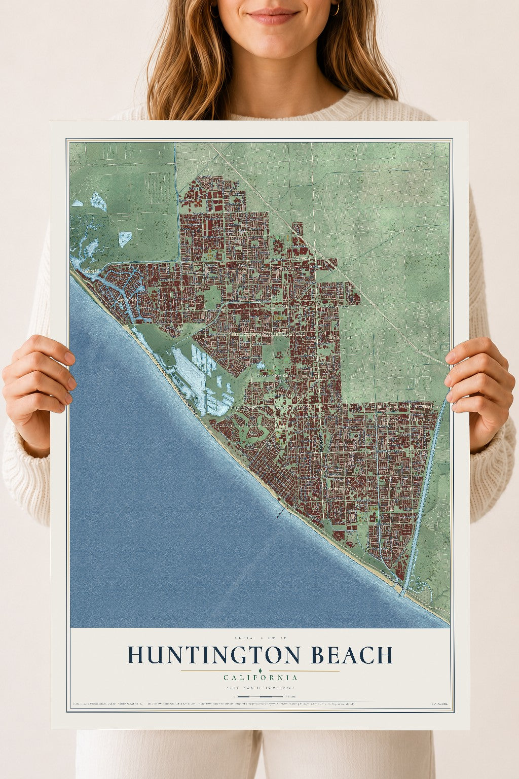 Map of Huntington Beach, California, 18 x 24 inch unframed archival matte print