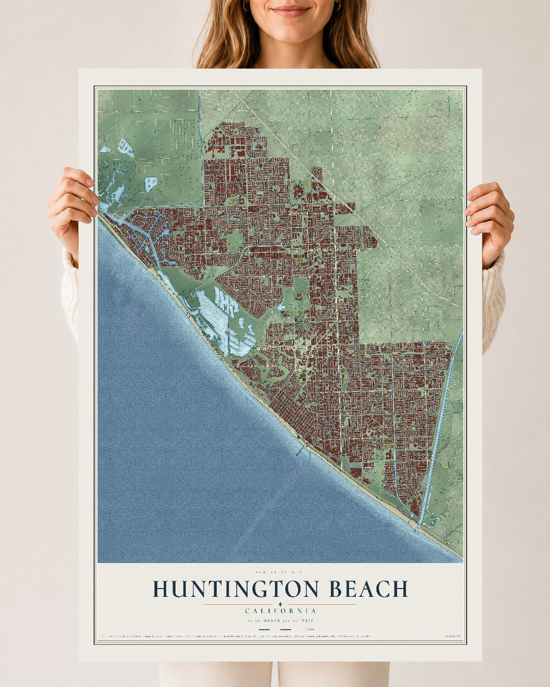 Map of Huntington Beach, California, 24 x 36 inch unframed archival matte print