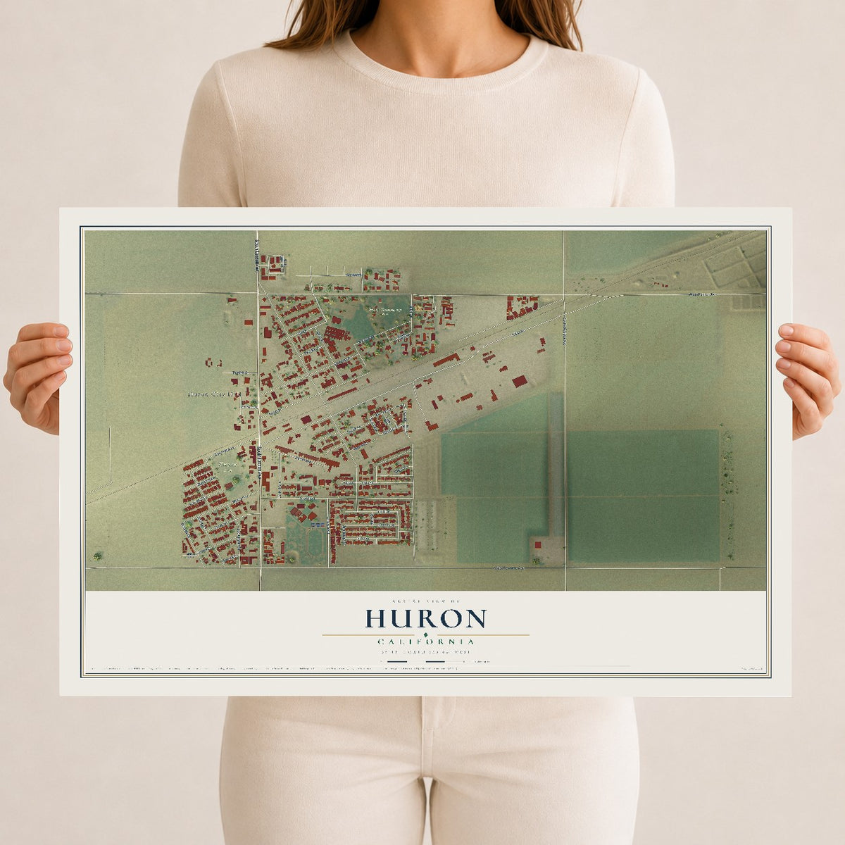 Map of Huron, California, 12 x 18 inch unframed archival matte print