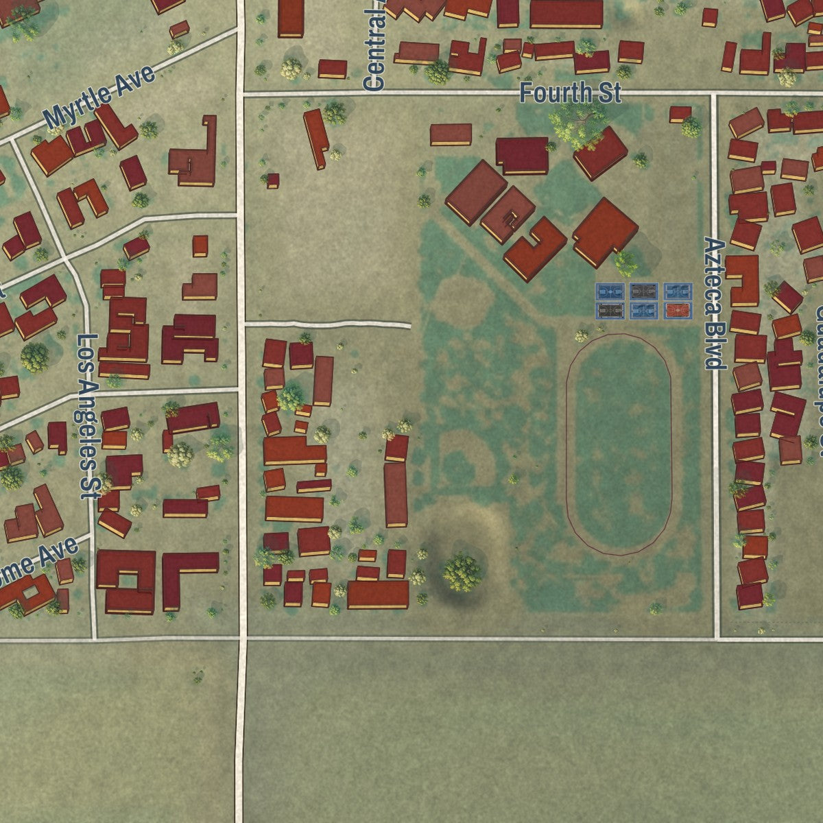 Second close-up of the map of Huron, California print showing more streets and buildings