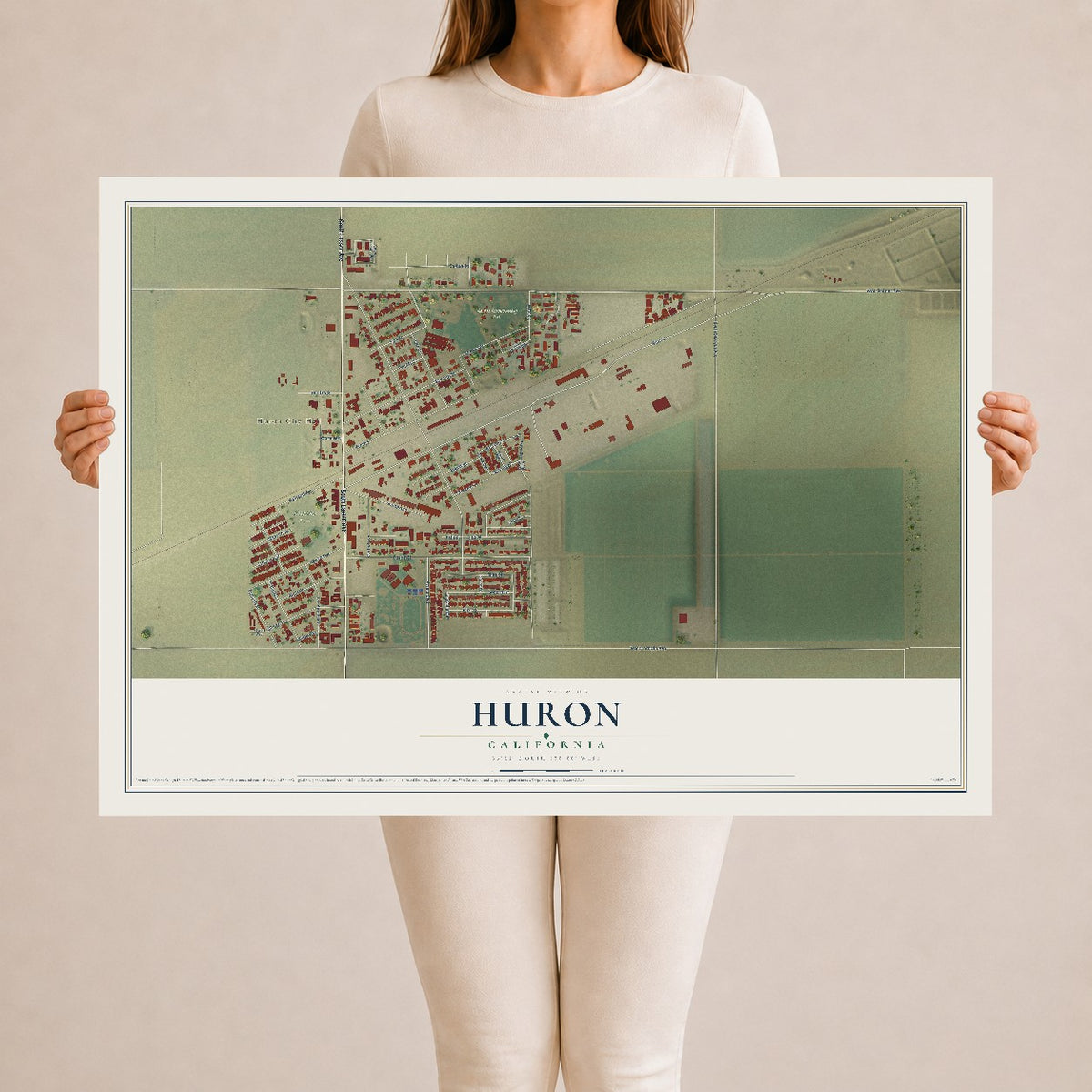 Map of Huron, California, 24 x 36 inch unframed archival matte print