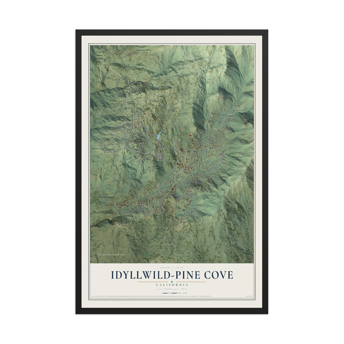 Map of Idyllwild-Pine Cove, California, 12 x 18 inch print in a black wood frame