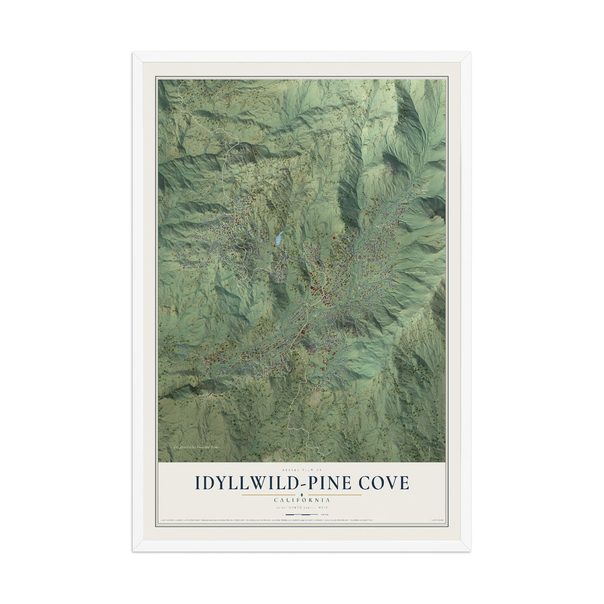 Map of Idyllwild-Pine Cove, California, 12 x 18 inch print in a white wood frame