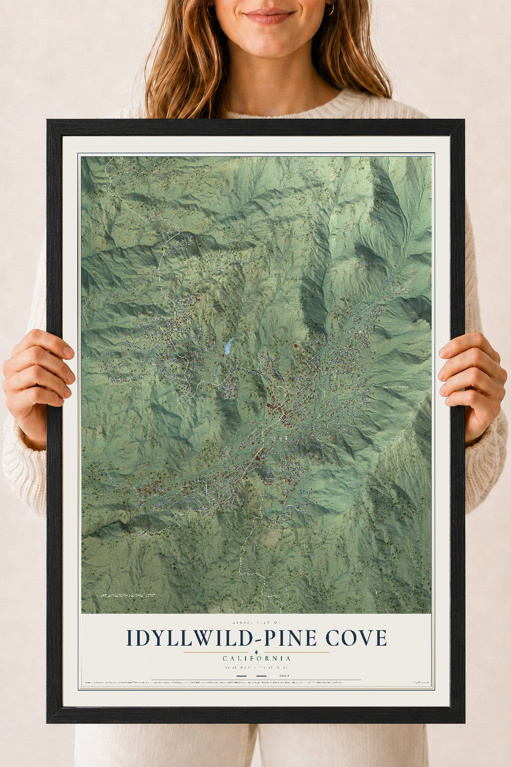 Map of Idyllwild-Pine Cove, California, 18 x 24 inch print in a black wood frame