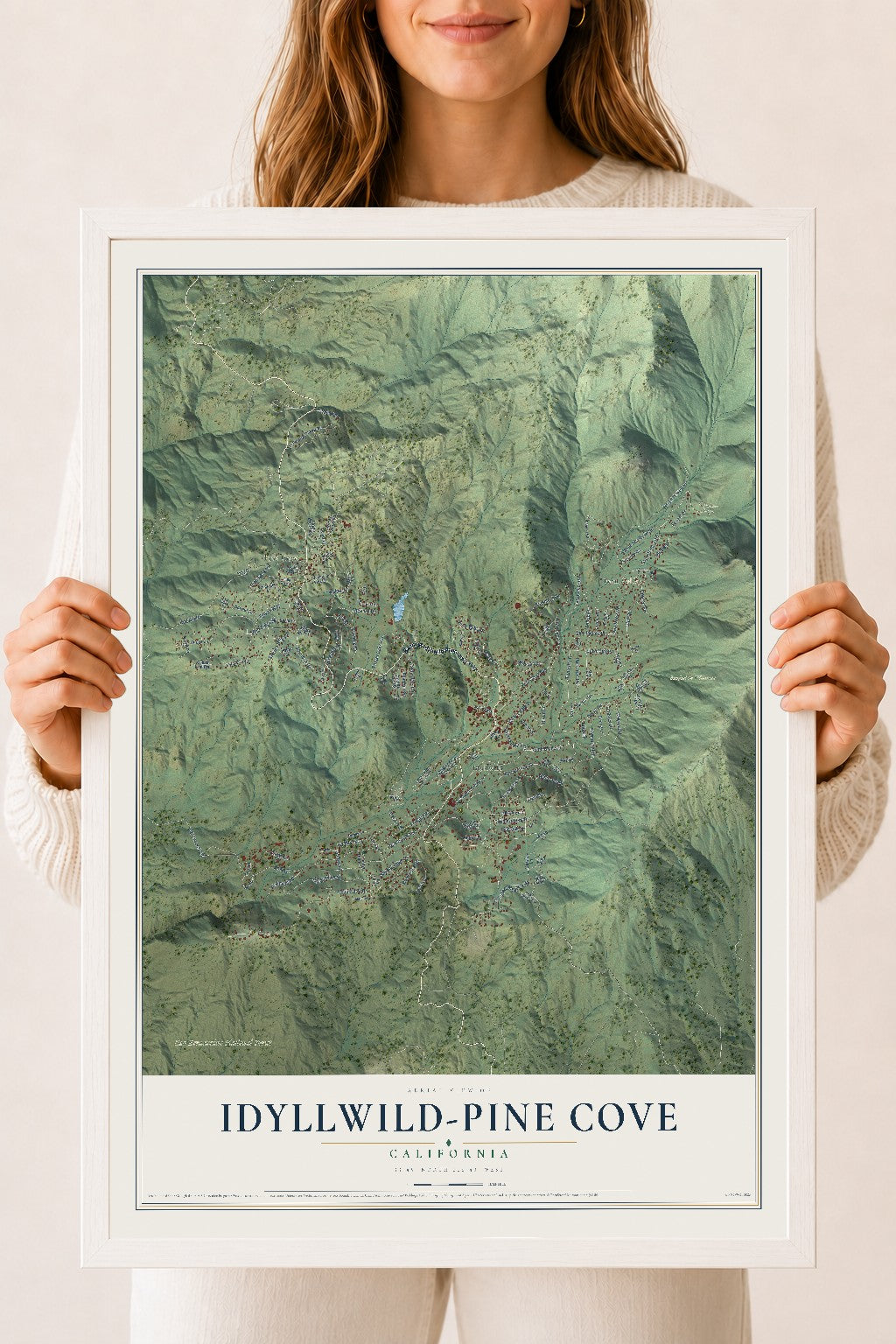 Map of Idyllwild-Pine Cove, California, 18 x 24 inch print in a white wood frame