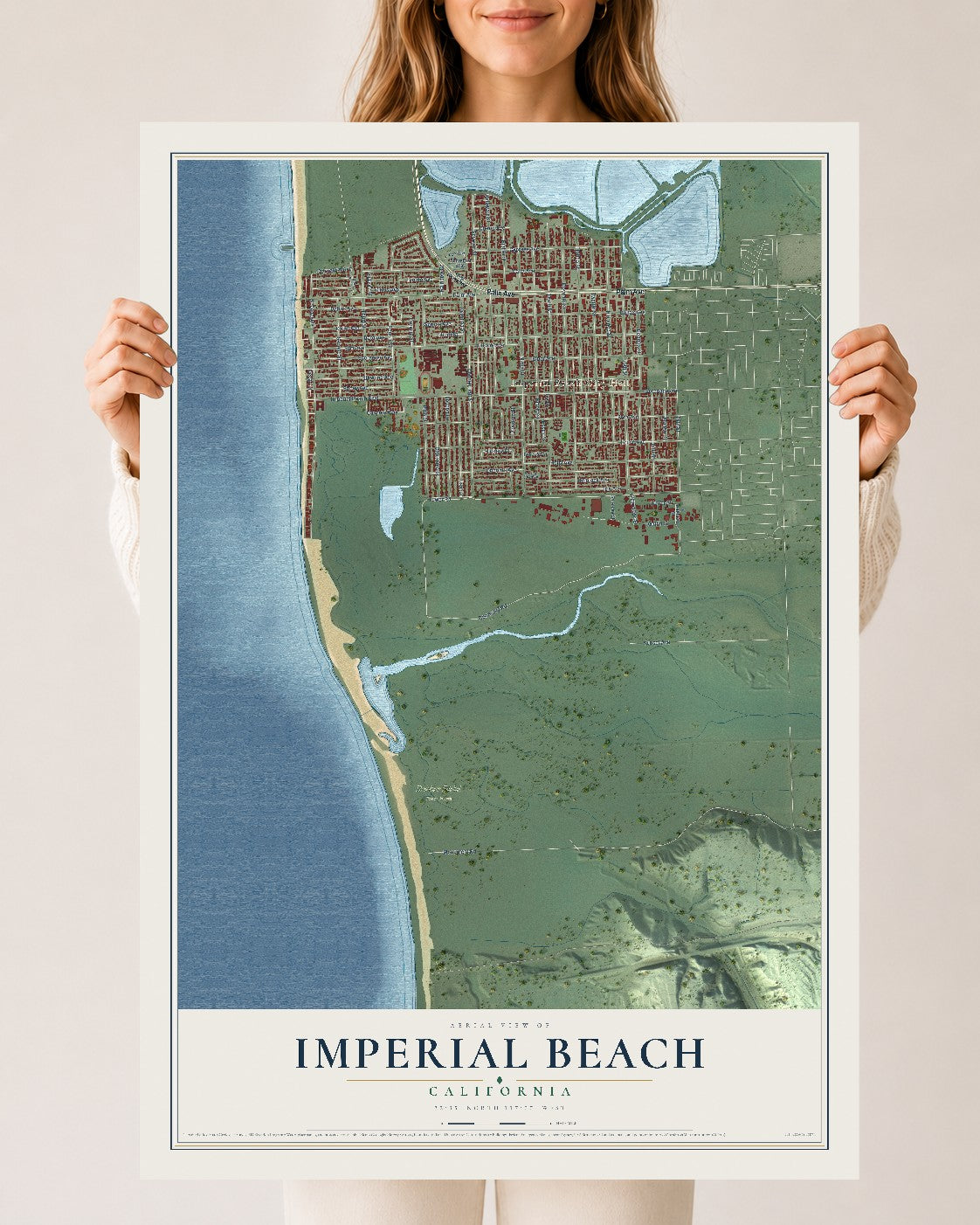 Map of Imperial Beach, California, 24 x 36 inch unframed archival matte print