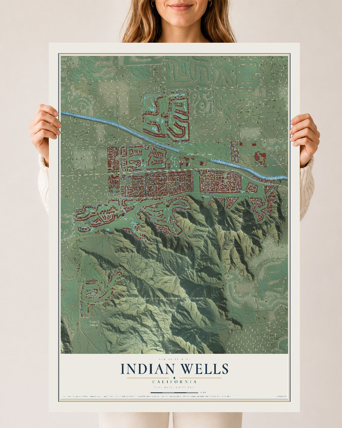 Map of Indian Wells, California, 24 x 36 inch unframed archival matte print