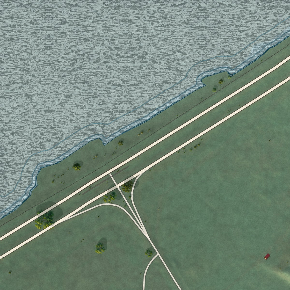 Close-up of the map of Indianola, California print showing street and building detail