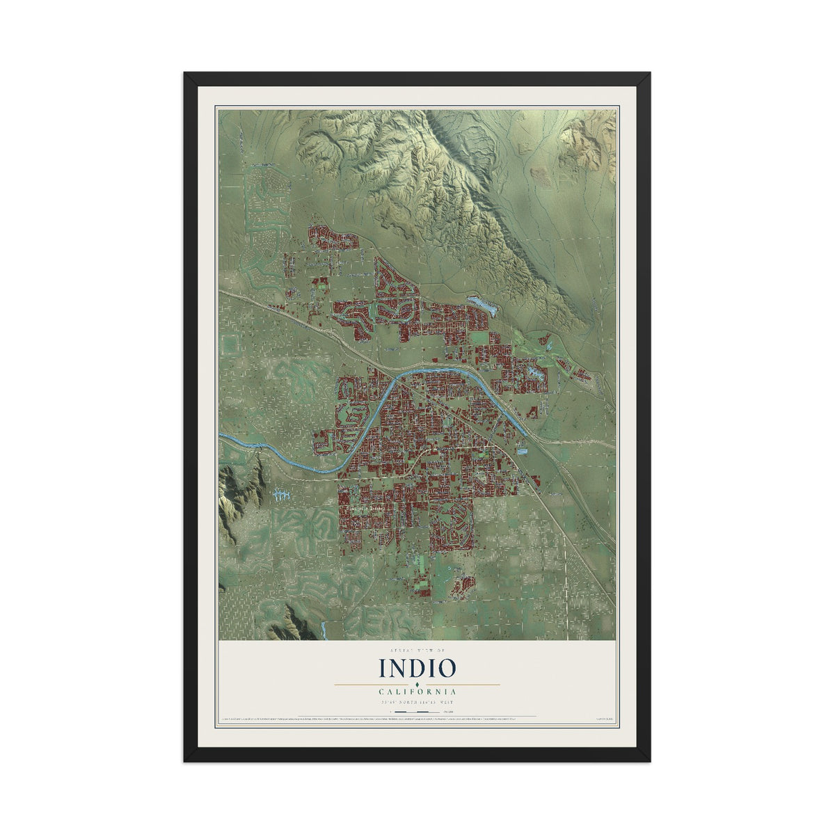 Map of Indio, California, 12 x 18 inch print in a black wood frame