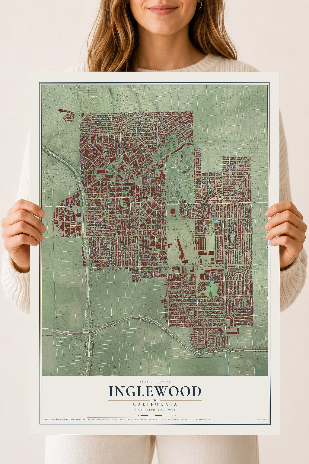 Map of Inglewood, California, 18 x 24 inch unframed archival matte print