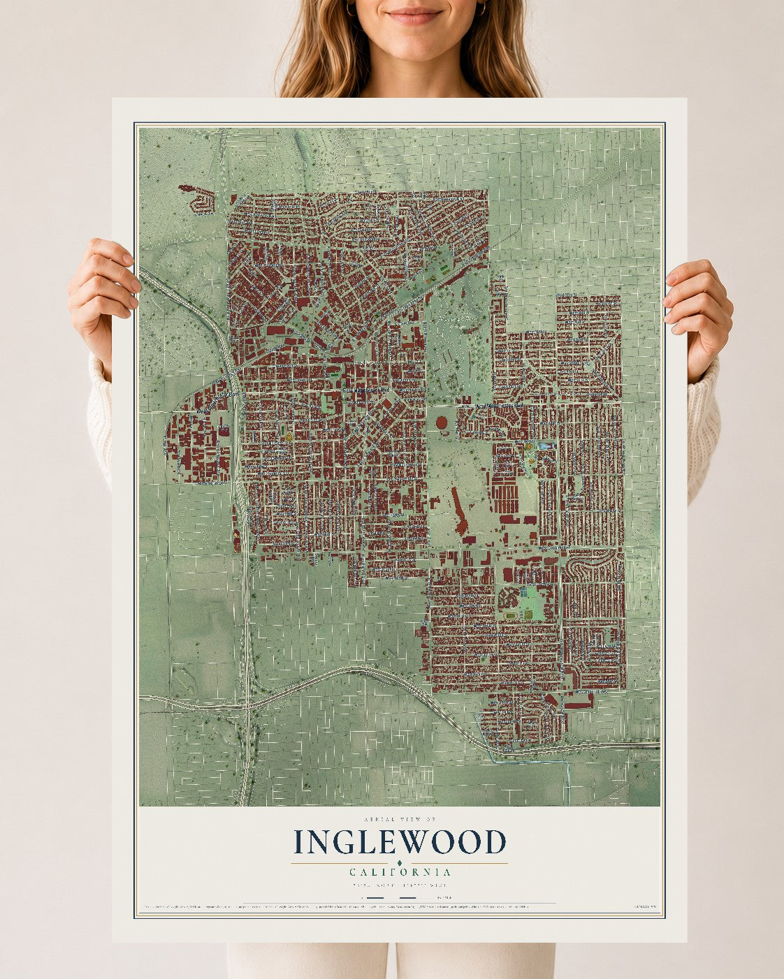 Map of Inglewood, California, 24 x 36 inch unframed archival matte print