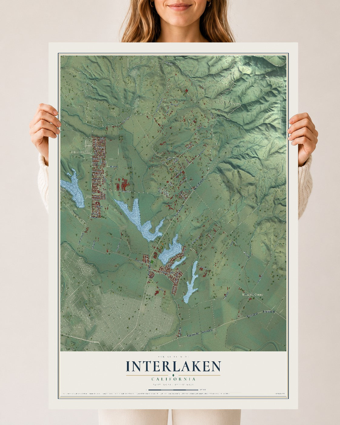 Map of Interlaken, California, 24 x 36 inch unframed archival matte print