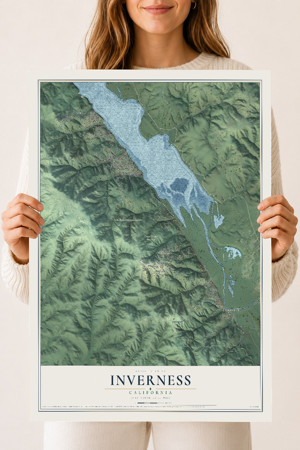 Map of Inverness, California, 18 x 24 inch unframed archival matte print